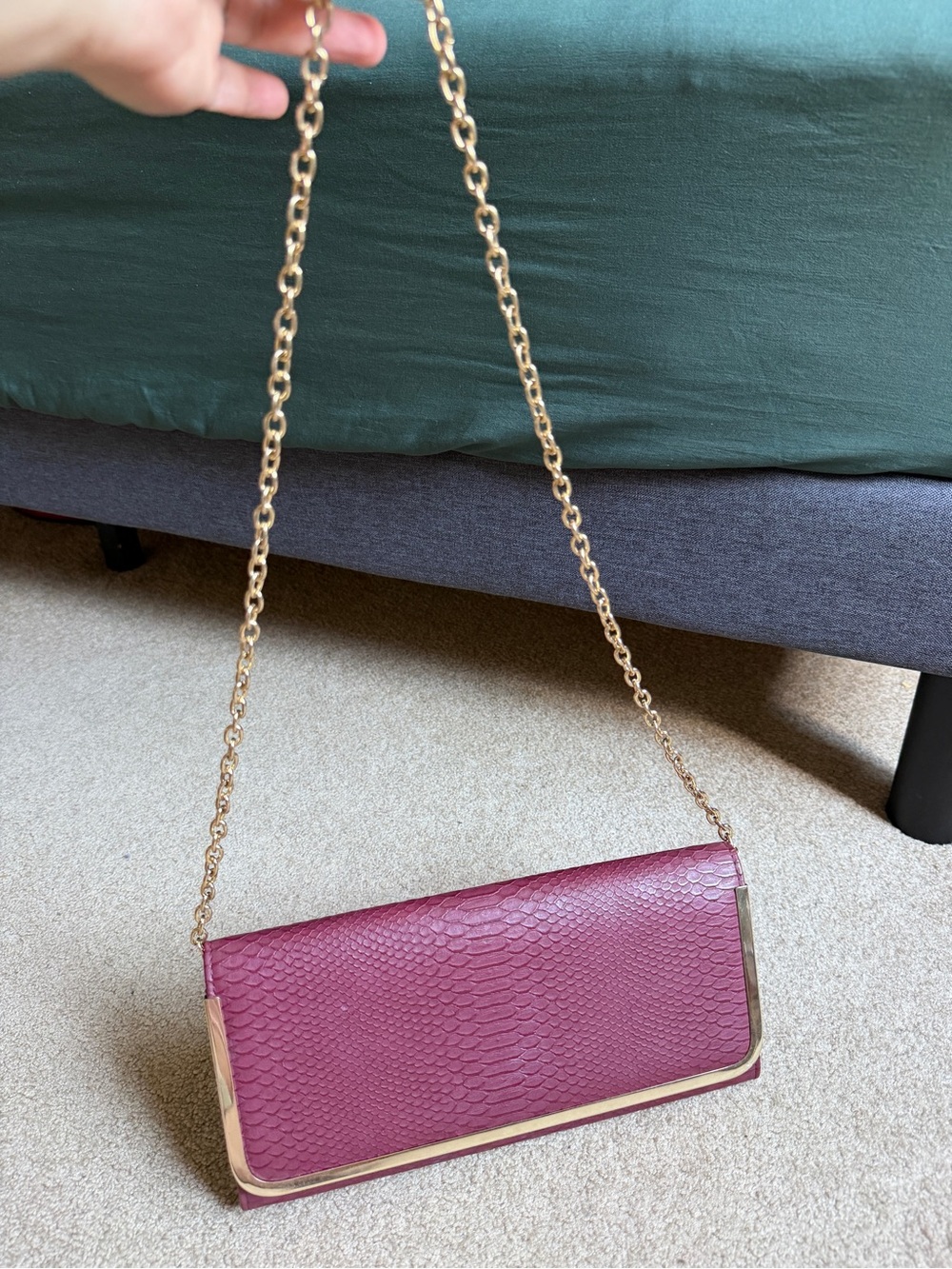 ALDO Berry Snake Embossed Crossbody Clutch Gold Chain Evening Shoulder Bag